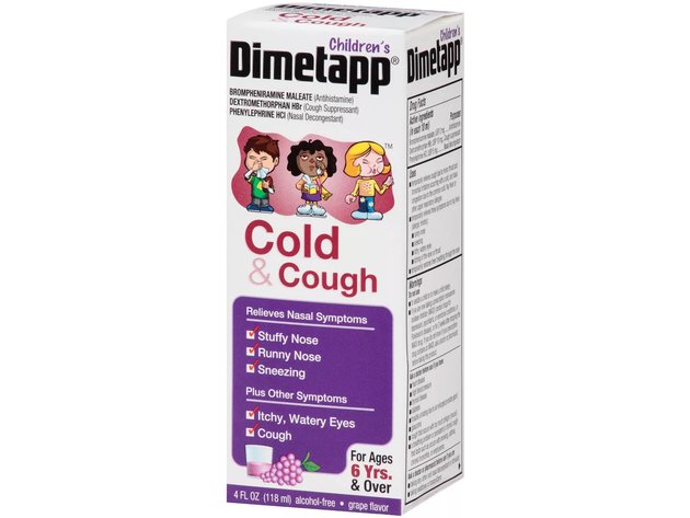 Children’s Dimetapp Cold and Cough Decongestant, Antihistamine, Relieves Stuffy Nose To Restore Freer Breathing Through The Nose, Grape Flavor, 4.0 Ounce