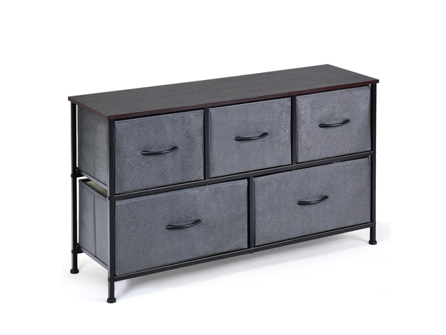 Costway 5 Drawer Dresser Storage Unit Side Table Display Organizer Dorm Room Fabric Grey - Dark Coffee