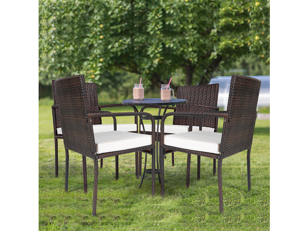 Costway 4 Piece Outdoor Patio Rattan Dining Chairs Cushioned Sofa with Armrest Garden Deck