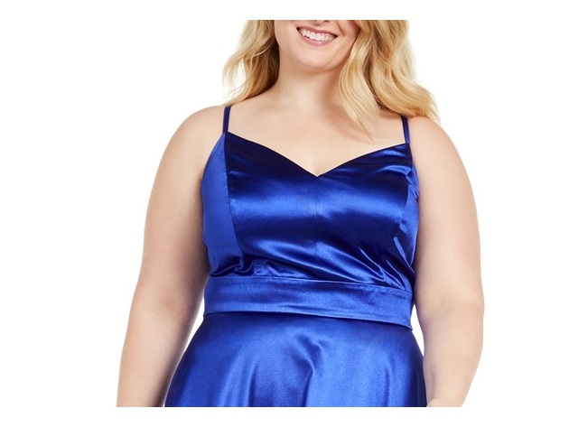 Teeze Me Juniors' Plus Size Satin Fit & Flare Dress Blue Size 18