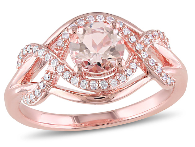 4/5 Carat (ctw) Morganite Infinity Ring in Rose Pink Sterling Silver with Accent Diamonds - 9
