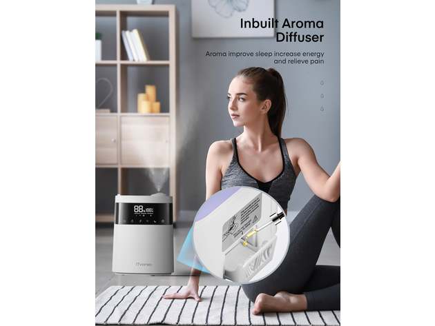 iTvanila Humidifiers, 5.5L Top Fill Cool and Warm Mist Humidifier Essential Oil Built-in Humidity Sensor, with Timer, Last up to 55 Hours for Baby Room and Office (White)