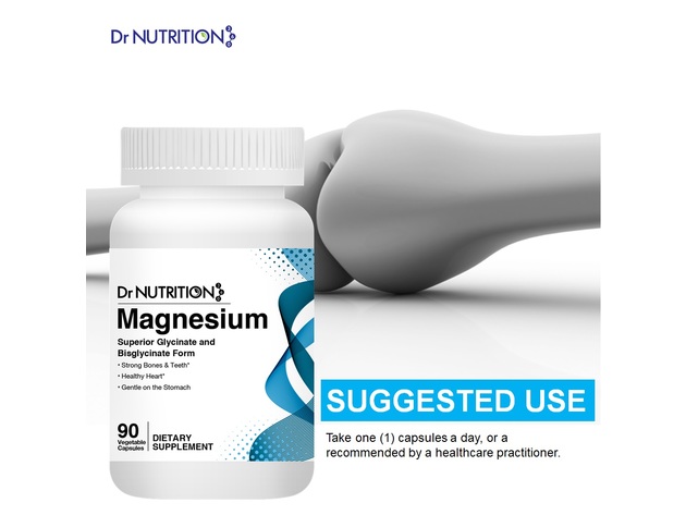 Dr Nutrition 360 Magnesium Superior Glycinate and Bisglycinate Form - Strong Bones & Teeth, 90 Vegetable Capsules, 3 Months Supply Dietary Supplement