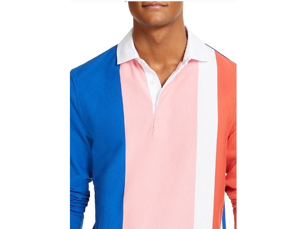 Club Room Men's Vertical Stripe Long Sleeve Rugby Shirt Pink Size Medium