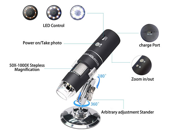 HD Wireless Digital Microscope with 1000x Zoom