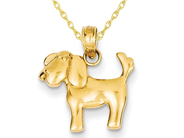 14K Yellow Gold Polished Dog Pendant Necklace with Chain