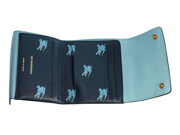 Burberry Knight's Equestrian Regency Blue Leather Wallet Handbag 8007755 (Store-Display Model)