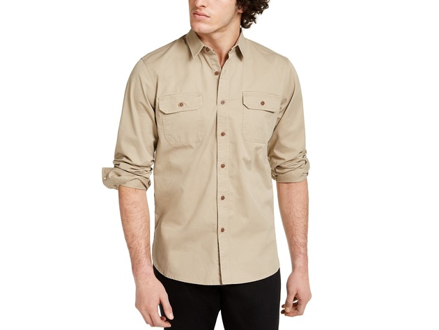 Sun + Stone Men's Adrian Workwear Shirt  Brown Size Large