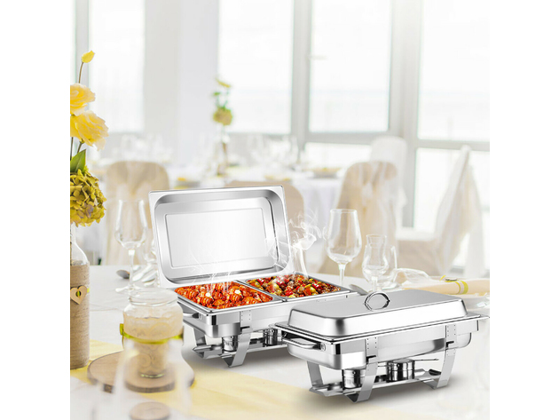 2 Packs Full Size Chafing Dish 9 Quart Stainless Steel Rectangular Chafer Buffet - Silver