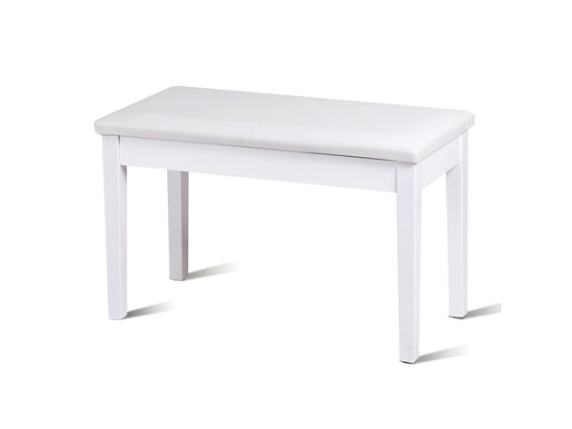 Costway Solid Wood PU Leather Piano Bench Padded Double Duet Keyboard Seat Storage White - White