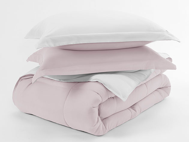Down Alternative Reversible Comforter Set (Blush & White)
