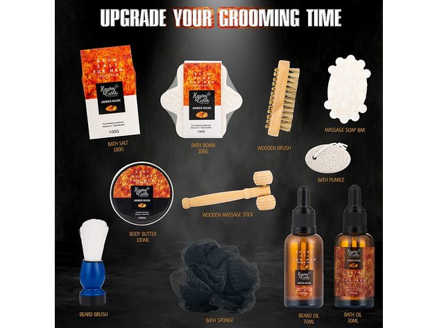 Men's Amber Musk Grooming Kit Luxury Bath and Body Gifts Spa Basket