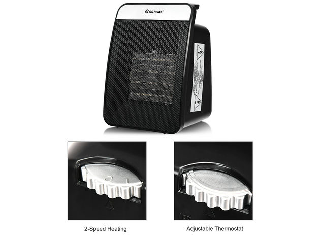 Costway 1500W Portable Electric PTC Space Heater Safety Shut-Off Tilt Protection Office - Black + Sliver