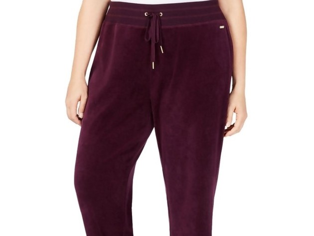 Calvin Klein Women's Velour Wide-Leg Pants Medium Red Size Large