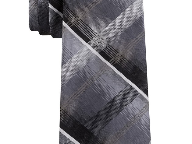 Van Heusen Men's Dean Classic Plaid Tie Black Size Regular