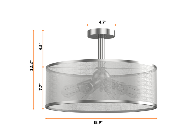 Costway 6-Light Semi Flush Mount Ceiling Light Pendant Lamp w/ Fabric Drum-shaped Shade - Warm