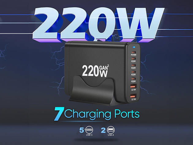 220W GaN USB-C 7-Port Charging Station