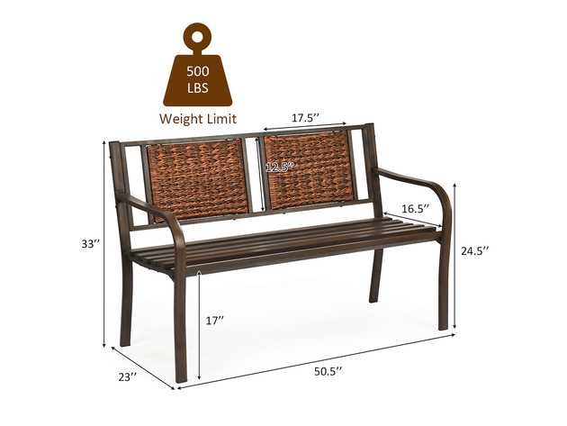 Costway Patio Garden Bench Steel Frame Rattan Backrest Park Yard Outdoor Porch Furniture - Bronze