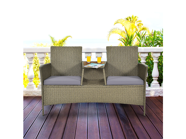 Costway 2-Person Patio Rattan Conversation Furniture Set Loveseat Coffee Table - Gray