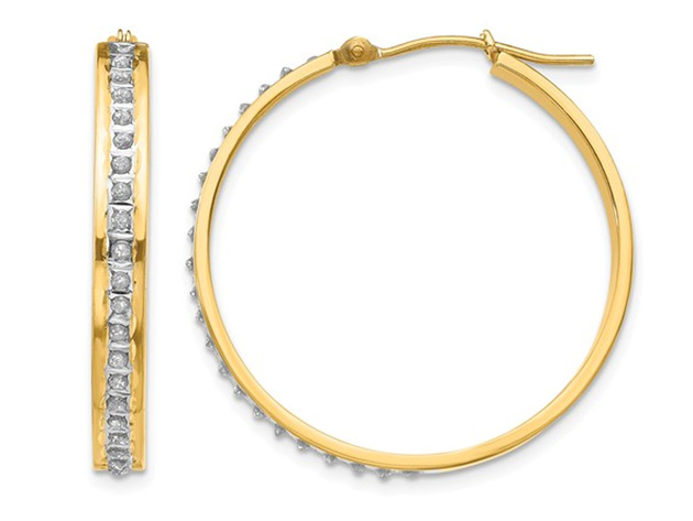 Accent Diamond Round Hoop Earrings in 14K Yellow Gold