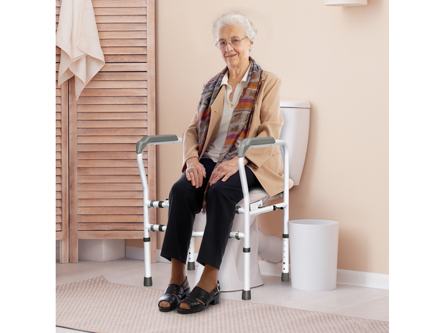 Toilet Safety Frame, Stand Alone Toilet Safety Rail w/ Adjustable Height & Width - White/Grey
