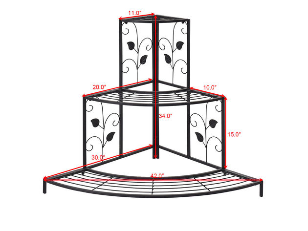 Costway 3 Tier Floral Corner Plant Stand Metal Flower Pot Rack Stair Display Ladder - Black