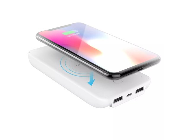 MyCharge Unplugged Qi Wireless Dual USB Port 10000mAh Power Bank, Recharges Via Micro-USB Cable or Wireless, White