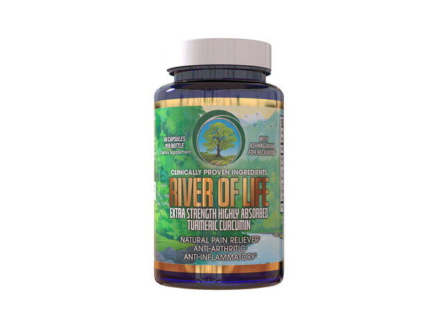 River of Life Turmeric Curcumin - 1050 mg with Ashwagandha, Anti-Inflammatory and Pain Reliever, 60 Capsules Dietary Supplement