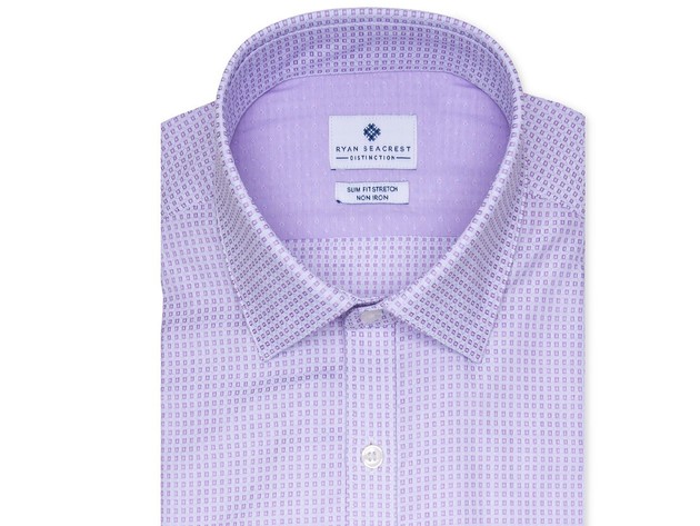 Ryan Seacrest Distinction Men's Ultimate Slim-Fit Stretch Moisture-Wicking  Non-Iron Square Dobby Dress Shirt Purple Size 14-32-33 | StackSocial