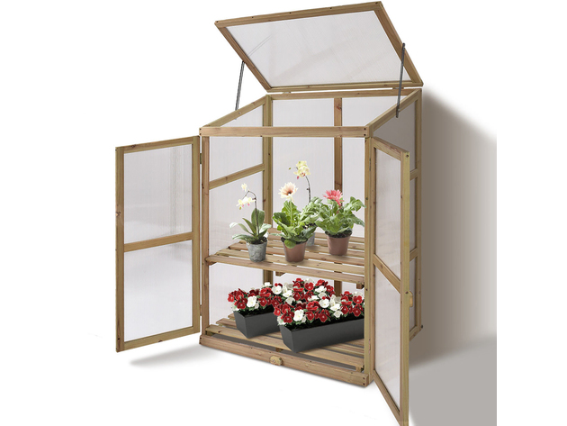 Costway Garden Portable Wooden GreenHouse Cold Frame Raised Plants Shelves Protection