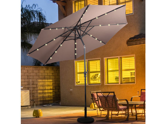 Costway 10ft Patio Solar Umbrella LED Patio Market Steel Tilt w/ Crank Outdoor Tan