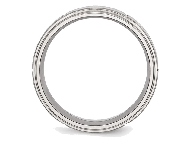 Mens Chisel 8mm Satin Stainless Steel Comfort Fit Grooved Brushed Wedding Band - 12.5