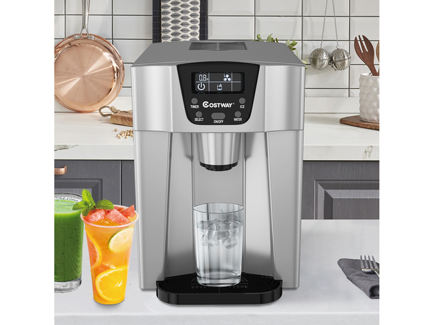 Costway 2 In 1 Ice Maker Water Dispenser Countertop 36Lbs/24H LCD Display Portable New - Sliver