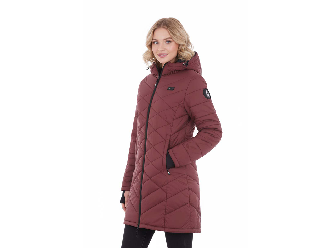 Women's Helios Hybrid Heated Coat with Power Bank (Burgundy/Large)