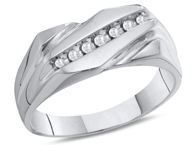 Mens Diamond Wedding Band 1/8 Carat (ctw H-I, I2-I3) in 10K White Gold - 12.5