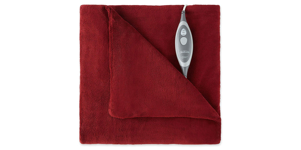 Sunbeam Slumber Rest Microplush Electric Heated Throw Blanket Garnet Red - Garnet