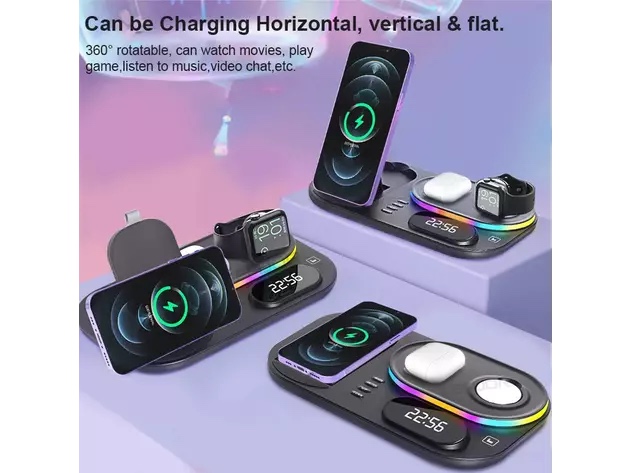 4-in-1 Clock Wireless Charging Station White