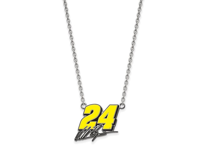 Sterling Silver Driver #24 LG Epoxy Necklace, 18 Inch
