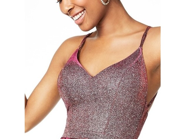 Sequin Hearts Juniors' Glitter Fit & Flare Dress Red Size 15