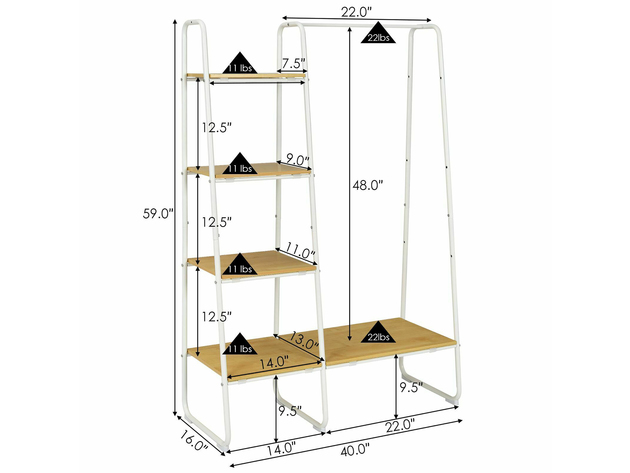 Cosway Metal Garment Rack Free Standing Closet Organizer w/5 Shelves Hanging Bar - White and Natural