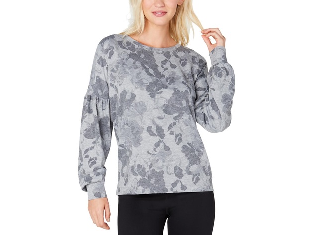 Ideology Women's Floral-Print Sweatshirt Grey Size Large