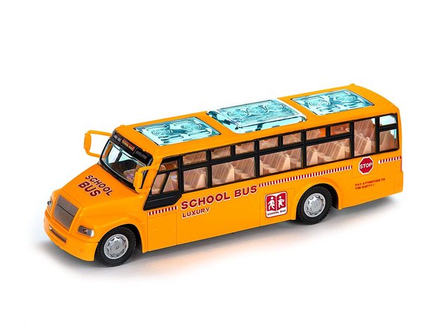 NEW ToyZe® Bump and Go Action Yellow School Bus Toy with Lights and Sounds. 