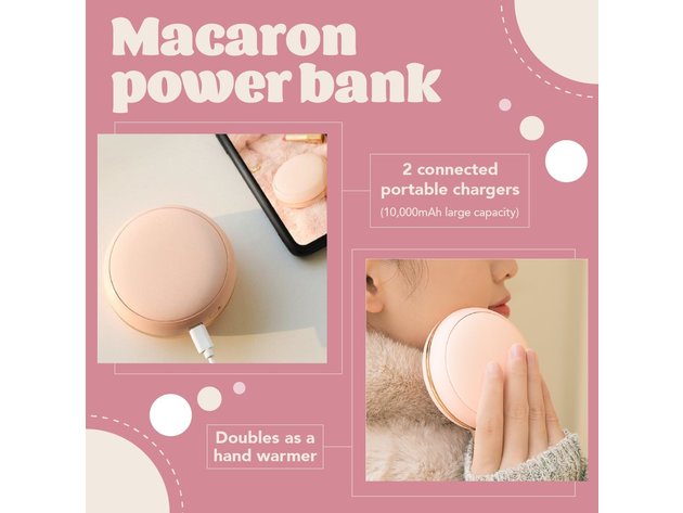 Macaron Cute Power Bank / Hand Warmer with Mirror Beige