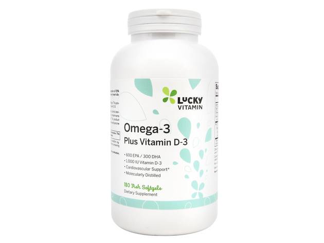 LuckyVitamin - Omega 3 Plus Vitamin D3 - 180 Softgels