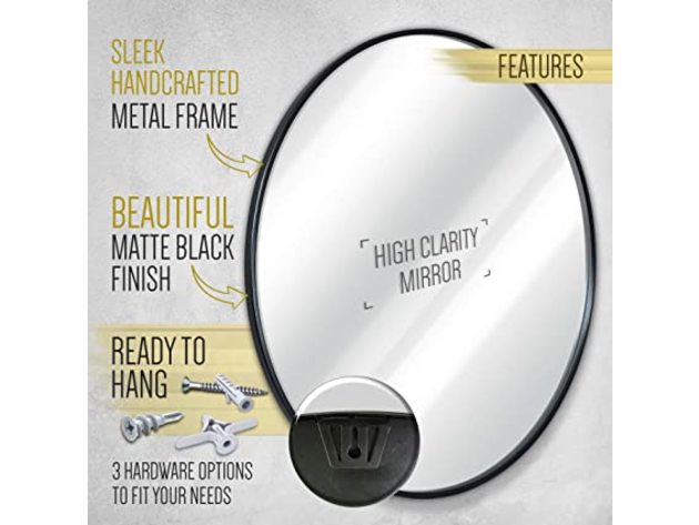 HBCY Round Wall Mirror for Entryways, Washrooms, Living Rooms, 30 Inch - Black (Refurbished)