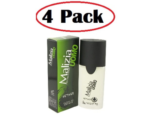 4 Pack of Malizia Uomo by Vetyver Eau De Toilette Spray 1.7 oz