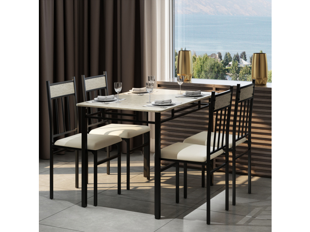 Costway 5 Piece Faux Marble Dining Set Table and 4 Chairs Kitchen Breakfast Furniture