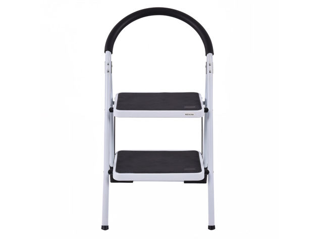 Costway 2 Step Ladder Folding Stool Heavy Duty 330Lbs Capacity Industrial Lightweight - Black & White