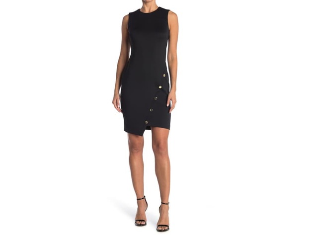 Tommy Hilfiger Women's Colorblock Asymmetrical Button Scuba Dress Black Size 10