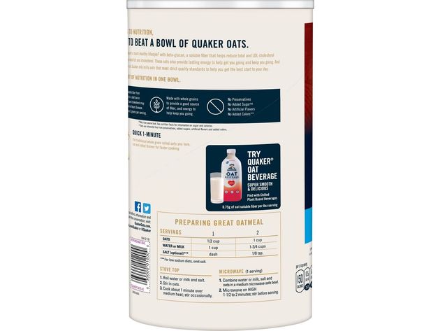 Quaker 100 Percent Whole Healthy and Tasty Ingredient Naturally Sodium Free Grain Oats, 42 Ounce